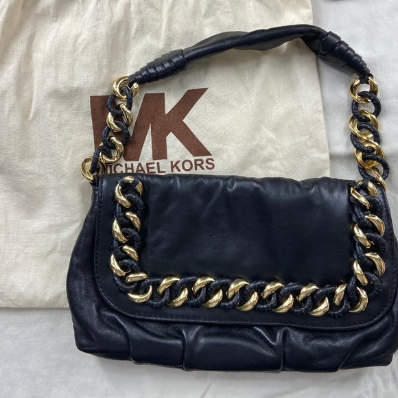 Michael Kors Handbags - Michael Kors Black Leather Hand Bag Gold Accent